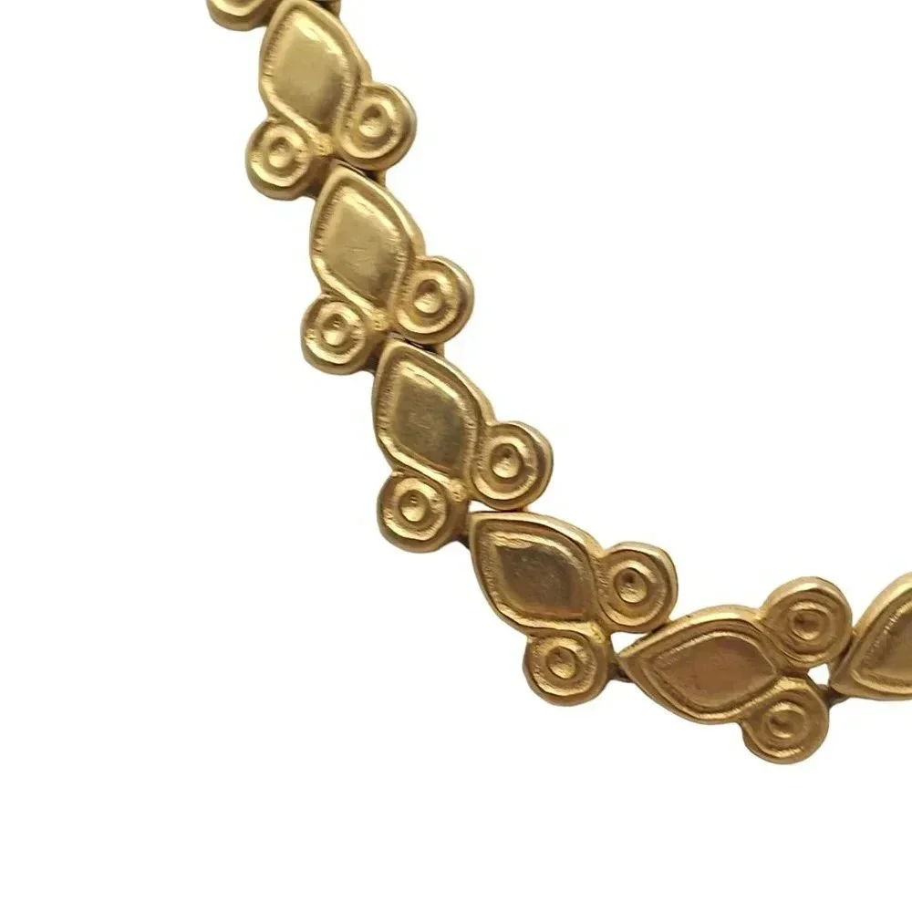 Matte Gold Tone Spiral Leaf Statement Long Necklace Hook Closure 14In Vintage